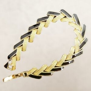 Bracelet Black & Gold Link 7" Vostume Jewelry EUC